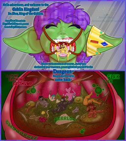 2_panel_comic anthro asphyxiation digestion digestion_implied digestion_noises drowning extreme_size_difference fatal fatal_vore femboy group lamron macro male male/male mature_male messy micro size_difference text vore atelierphos phos yarill canid canine canis fox goblin humanoid mammal wolf comic digital_media_(artwork) english_text hi_res krita_(artwork)