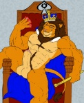 abs anthro balls biceps biped blue_eyes brown_hair card card_hand chair chest_tuft clubs_(suit) crown diamonds_(suit) erection foreskin fur furniture genitals hair hairy headgear heart_symbol holding_card holding_object holding_sceptor humanoid_genitalia humanoid_penis king male muscular muscular_anthro muscular_male nipples partially_retracted_foreskin pecs penis playing_card pose royalty scepter solo spades_(suit) suit_symbol tail throne tuft knuxlight koren_firespirit rys_khyrsal felid lion mammal pantherine 2012