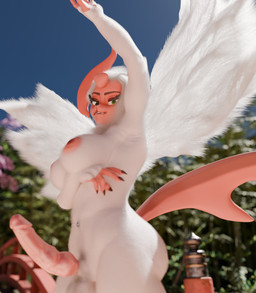 absolite anthro areola arm_under_breasts balls breasts eyebrows genitals gynomorph intersex knot looking_at_viewer mega_stone multi_knot navel navel_piercing nipples outside penis piercing pink_areola pink_nipples pseudo_wings raised_arm raised_eyebrow smile smirk solo white_breasts zero3delta nintendo pokemon rose_duskclaw generation_6_pokemon mega_absol mega_evolution pokemon_(species) shiny_pokemon 3d_(artwork) blender_(artwork) blender_cycles_(artwork) digital_media_(artwork) hi_res herm_(lore)