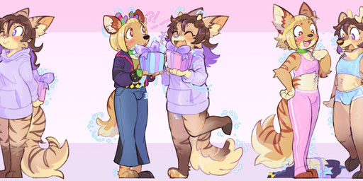 anthro antler_growth blush bottomwear breasts brown_body brown_fur bulge clothing duo female ftm_transformation fur gender_transformation gift growth holding_gift holding_object hoodie horn horn_growth male on_one_leg open_mouth pants pawpads simple_background smile species_transformation standing surprised tail topwear transformation pawberry deer felid mammal 2025 absurd_res digital_media_(artwork) hi_res sequence trans_(lore) trans_man_(lore)