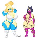 anthro big_breasts breasts cleavage clothed clothing cosplay curvy_figure duo face_mask female hourglass_figure huge_breasts thick_thighs wrestler datmofo4 animal_crossing capcom mortal_kombat nintendo street_fighter ankha_(animal_crossing) isabelle_(animal_crossing) mileena rainbow_mika canid canine canis domestic_cat domestic_dog felid feline felis mammal shih_tzu toy_dog hi_res