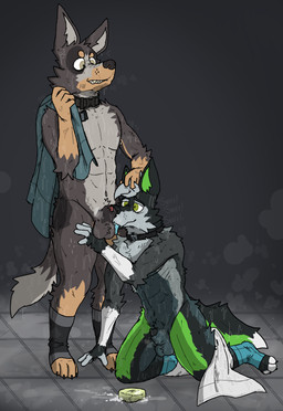 animal_genitalia animal_penis anthro athletic athletic_anthro ball_lick ball_sniffing ball_tuft balls bathing bathroom claws clothing collar dog_tags duo fangs footwear genitals grin kneeling kneeling_oral_position licking lipsticking male male/male oral penis penis_sniffing penis_tip sex sheath shower shower_sex showering showering_together slim smile sniffing soap soap_bubbles socks standing teeth tongue towel tuft wet wet_body wet_towel ricthecusco hi_res