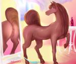 absurd_res anus asheraart blue_eyes butt equid equine female feral fur genitals hi_res horse implied_transformation magic mammal mirror nipples nude pussy solo story teats