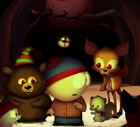 group male moon open_mouth plant snow tree gigglemug05 comedy_central south_park beary_the_bear chickadee-y_the_chickadee deery_the_deer rabbity_the_rabbit squirrely_the_squirrel stanley_marsh woodland_critters_(south_park) avian bear bird deer human lagomorph leporid mammal rabbit rodent sciurid tree_squirrel digital_media_(artwork) hi_res