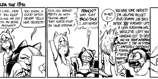 angry anthro apartment big_shirt blackmail breasts casual_clothing chair cleavage clothed clothed_anthro clothed_female clothed_male clothing computer dialogue duo electronics expressions eyewear fangs female flustered frizzled frizzled_hair fully_clothed fully_clothed_anthro fully_clothed_female fully_clothed_male furniture glasses hair laptop magic_user male messy_hair running_away scared screen sharp_teeth shirt short short_anthro short_female skinny skinny_anthro skinny_male slightly_chubby slightly_chubby_anthro slightly_chubby_female smile snarling speech_bubble stuttering t-shirt tall_anthro tall_male teeth text thought thoughts topwear toxic toxic_relationship wearing_glasses whiskers witch yelling mellodillo francis_(mellodillo) gwen_(mellodillo) domestic_cat felid feline felis mammal 2026 black_and_white comic english_text hi_res monochrome multiple_scenes