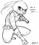 2016 alec8ter anthro belt black_and_white clothing conditional_dnp crouching disney english_text female gun handgun holding_gun holding_object holding_ranged_weapon holding_weapon judy_hopps lagomorph leporid looking_at_viewer mammal monochrome pistol police police_uniform rabbit ranged_weapon signature simple_background sketch solo text uniform utility_belt weapon zootopia