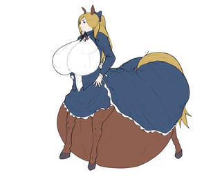 belly big_belly big_breasts big_butt blonde_hair blue_eyes breasts brown_body brown_fur butt clothed clothed_female clothed_taur clothing dress female female_taur fur hair hooves horse_ears horse_tail huge_belly huge_breasts hyper hyper_belly hyper_pregnancy noblewoman ponytail pregnant pregnant_female pregnant_taur ribbons simple_background solo standing taur_lower_pregnancy white_background anonymous_artist european_mythology greek_mythology mythology estelle_bellegarde centaur equid equid_taur humanoid_taur mammal mammal_taur taur absurd_res english_description flat_colors hi_res line_art