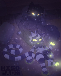 ambiguous_gender anthro balls biped black_body black_fur blue_eyes carpet digitigrade dim_lighting duo electronics flaccid fluffy fluffy_tail foreskin fur furniture genitals glowing glowing_eyes glowing_genitalia glowing_mouth glowing_pawpads glowing_penis head_on_lap high-angle_view humanoid_genitalia humanoid_penis kneeling logo long_tail looking_down looking_down_at_partner lying lying_on_ground male markings multicolored_body multicolored_fur on_back on_ground on_lap open_mouth open_smile particles pawpads penis phone pillow purple_balls purple_body purple_eyes purple_fur purple_penis seiza sitting smile sofa striped_body striped_fur striped_markings striped_tail stripes tail tail_markings text touching_ear two_tone_body two_tone_fur unretracted_foreskin yellow_sclera kisopad domestic_cat felid feline felis mammal artist_logo artist_name character_request hi_res