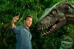 3:2 ambiguous_gender brown_hair chris_pratt clothed clothing dinosaur dromaeosaurid duo electronics entertainment_weekly extinct feral hair hi_res human humor indoraptor jurassic_park jurassic_world male mammal owen_grady phone photo prehistoric_species real reptile ripper_(jurassic_world) scalie selfie teeth theropod universal_studios unknown_artist velociraptor watermark