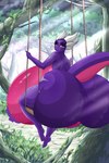 anthro big_breasts big_butt breasts butt detailed_background feet female forest huge_breasts huge_butt hyper hyper_breasts hyper_butt looking_at_viewer looking_back nude plant smile solo swing tail tree okioppai activision mythology spyro_the_dragon the_legend_of_spyro cynder animal_humanoid dragon humanoid mythological_creature mythological_scalie scalie scalie_humanoid hi_res