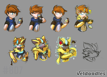 angry anthro beverage_can blank_expression claws clothing fur fur_growth growth hair human_to_anthro male solo species_transformation standing topwear torn_clothing transformation transformation_sequence transformation_through_food tuft yellow_body yellow_fur veldoodles nintendo pokemon ace_trainer_(pokemon) generation_7_pokemon human legendary_pokemon mammal pokemon_(species) zeraora 2023 digital_drawing_(artwork) digital_media_(artwork) hi_res signature