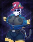 anthro big_breasts big_nipples bone breasts clothing clothing_pull collar exposed_breasts female flashing flashing_breasts hat headgear headwear huge_breasts nipples skull skull_head solo tail zipper zipper_down srrealleaf team_fortress_2 valve flopyro pyro_(team_fortress_2) caracal caracal_(genus) felid feline humanoid mammal absurd_res hi_res