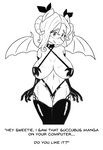 anthro big_breasts breasts cleavage clothed clothing female sagging_breasts simple_background solo succubus_costume text sarcolopter dosey_doe equid equine horse mammal pony english_text monochrome