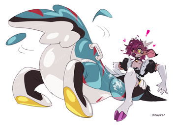 ambiguous_gender anthro blush bodily_fluids clothed clothing collar cum duo ejaculation fellatio fellatio_gesture femboy flustered genital_fluids genitals gesture hair hands_on_legs hands_on_thighs horn inflatable legwear maid_uniform male male/male oral orgasm penile penis pool_toy sex simple_background size_difference submissive suggestive suggestive_gesture tail under_skirt uniform pandashk ash_(pandashk) ko_(character) animate_inanimate canid canine canis deer living_inflatable mammal wolf absurd_res digital_media_(artwork) hi_res