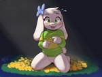 4_fingers anthro blush bottomless bottomless_anthro bottomless_female bow_accessory clothed clothing crossgender eyelashes female female_anthro fingers floppy_ears flower flower_bed fur genitals grass green_clothing green_eyes green_sweater green_topwear head_bow head_tuft holding_flower holding_object kneeling open_mouth open_smile plant pussy scut_tail short_tail smile solo surprised sweater sweater_only tail text topwear topwear_only tuft white_body white_fur young young_anthro young_female ajin undertale undertale_(series) asriel_dreemurr bovid caprine goat mammal 2025 artist_name dated digital_drawing_(artwork) digital_media_(artwork) full-length_portrait hi_res portrait shaded