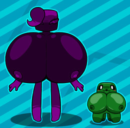 4_legs areola big_breasts black_mouth black_sclera blue_background blue_outline blush breasts duo eyelashes female front_view green_areola green_body green_nipples hair huge_breasts hyper hyper_breasts nipples open_mouth open_smile outline purple_areola purple_body purple_eyes purple_hair purple_nipples purple_sclera simple_background smile white_eyes unowo microsoft minecraft mojang xbox_game_studios creeper_(minecraft) enderman 2022 cel_shading colored digital_media_(artwork) hi_res shaded