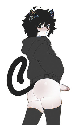 big_butt black_eyes black_hair black_tail bottomless bottomless_humanoid bottomless_male butt clothed clothing femboy genitals hair legwear looking_at_viewer looking_back male partially_clothed penis rear_view solo tail thigh_highs bro_aniki doomer_(bro_aniki) doomer_boy animal_humanoid cat_humanoid felid felid_humanoid feline feline_humanoid humanoid mammal mammal_humanoid hi_res