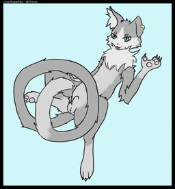 animal_genitalia anthro balls black_border blue_eyes border fur genitals grey_body grey_fur male pawpads paws sheath solo tail cutiefoxxo re:zero puck_(re:zero) domestic_cat felid feline felis mammal absurd_res hi_res