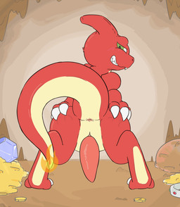 animal_genitalia anus blush butt cave claws coin erection feral fire gem genital_slit genitals green_eyes grin grinning_at_viewer male penis pose posing_for_the_viewer presenting presenting_anus presenting_hindquarters presenting_penis red_body smile smiling_at_viewer solo spread_butt spreading tail tapering_penis teeth fluorings nintendo pokemon charmeleon generation_1_pokemon pokemon_(species) 2d_animation animated frame_by_frame hi_res