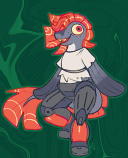 anthro clothed clothed_anthro clothed_male clothing cybernetic_leg cybernetic_limb cybernetics fin fin_hair freckled_face freckles green_background grey_body grey_fin grey_legs grey_skin grey_tail hair machine male multicolored_body multicolored_skin no_eyebrows open_mouth open_smile pseudo_hair red_eyes red_fin red_hair red_mouth sharp_teeth shirt simple_background smile solo t-shirt tail teeth topwear torn_clothing torn_shirt torn_topwear white_body white_clothing white_shirt white_skin white_t-shirt white_topwear yellow_sclera yellow_teeth critterzone13 nintendo splatoon fan_character nella_(critterzone13) aquatic cyborg fish salmonid_(splatoon) 2024 digital_drawing_(artwork) digital_media_(artwork) english_description flat_colors