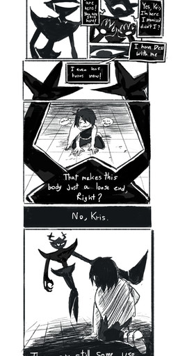 ambiguous_gender anthro antlers armor bodily_fluids claws clothing crying dialogue duo first_person_view fission group happy horn inner_monologue looking_at_another looking_at_self melee_weapon merging scared shocked solo speech_bubble split_form sword tears text thinking torn_clothing trio weapon young chameshida deltarune undertale_(series) dess_holiday kris_dreemurr roaring_knight darkner deer human hybrid mammal monster absurd_res comic english_text hi_res