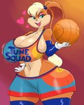 anthro ball basketball_(ball) basketball_uniform big_breasts blonde_hair bottomwear bra breasts cleavage clothed clothing female gloves green_eyes hair handwear heart_symbol holding_basketball huge_breasts legwear midriff multicolored_body navel open_mouth pupils short_hair shorts solo sports_bra sportswear text text_on_clothing text_on_topwear thick_thighs thigh_highs topwear tune_squad_outfit tune_squad_outfit_(2021) two_tone_body underwear uniform wide_hips geebie33 looney_tunes space_jam space_jam:_a_new_legacy warner_brothers lola_bunny lagomorph leporid mammal rabbit 4:5 english_text hi_res