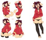 2_horns anthro black_clothing black_legwear black_panties black_thigh_highs black_underwear blush brown_hair clothing collar eyewear female fur glasses hair horn jacket legwear open_mouth open_smile panties smile smiling_at_viewer solo tan_body tan_fur thigh_highs topwear underwear yawn conditional_dnp irootie goatdog bovid canid canine canis caprine domestic_dog goat hybrid mammal full-length_portrait hi_res portrait three-quarter_portrait