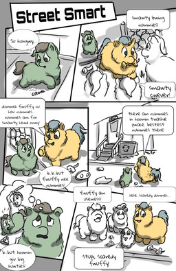 1_horn abuse ambiguous_feral ambiguous_gender ambiguous_human animal_abuse anus apple baby_talk blue_hair blue_tail bullying dialogue dirty door feces feral food fruit fur green_body green_fur grey_hair grey_tail group hair happy holding_object horn hungry imagination mouth_hold neonate pained_expression pizza plant sad side_view speech_bubble stairs standing tail text thought_bubble tongue tongue_out trash trash_can yellow_body yellow_fur yellow_horn young young_ambiguous young_feral carpdime fluffy_pony fluffy_pony_(species) human mammal comic digital_media_(artwork) english_text first_page hi_res partially_colored shaded