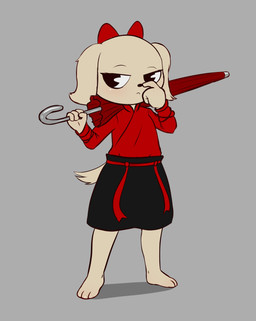 anthro bow_ribbon female gun ranged_weapon sniper solo umbrella weapon e254e anny_(samichoptanuki999) canid canine mammal hi_res