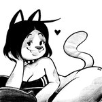 accessory anthro black_hair breasts clothed clothing female hair heart_symbol long_hair solo suggestive tail creator_ant naiyah_(creator_ant) domestic_cat felid feline felis mammal 1:1 hi_res monochrome