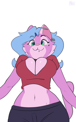 anthro aroused big_breasts blue_hair blush bodily_fluids bouncing_breasts breasts close-up clothed clothing ear_piercing embarrassed erect_nipples facial_piercing female female_anthro front_view fur hair legs_together lip_piercing looking_around looking_at_viewer looking_away music nervous nervous_look nervous_sweat nipple_outline nipples nude piercing pose purple_body purple_fur simple_background smile solo stretching suggestive suggestive_look suggestive_pose sweat tail tail_motion tailwag thick_thighs white_background wide_hips conditional_dnp nexcoyotlgt sound_warning ivy_(nexcoyotlgt) sabrina_carpenter domestic_cat felid feline felis mammal 2026 2d_animation absurd_res animated background_music digital_media_(artwork) frame_by_frame hi_res short_playtime sound video