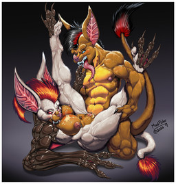 anthro blood bodily_fluids border claws cum cybernetics fangs female genital_fluids machine male nude nude_female nude_male piercing sex teeth white_border madpolar bat mammal hi_res