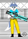anthro canid canine canis clothed clothing comet countershading female fur green_eyes gun hi_res illumination_entertainment mammal porsha_crystal ranged_weapon sing_(movie) solo treniea weapon wolf