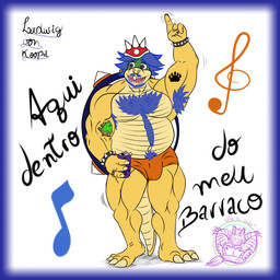 alcohol anthro arm_tattoo armor armpit_hair barefoot beard beverage beverage_can blue_beard blue_body_hair blue_border blue_facial_hair blue_hair blue_pubes blue_shell body_hair border bracelet brand_parody bulge can chest_hair clothed clothing container dancing detailed_bulge facial_hair facial_piercing feet footprint g_clef gesture green_head hair hand_gesture headgear helmet hill_with_eyes_(mario) holding_alcohol holding_can holding_container holding_object jewelry logo lyrics male motion_lines musclegut muscular musical_clef musical_note musical_symbol navel non-mammal_navel nose_piercing nose_ring one_fang open_mouth open_smile orange_clothing orange_thong orange_underwear pawprint pawprint_tattoo piercing pubes raised_finger raised_index_finger ring_piercing shell simple_background smile solo spiked_armor spiked_bracelet spiked_helmet spikes symbol tattoo text text_tattoo thong topless topless_anthro topless_male underwear white_background yellow_body vektorthedrakat(artist) mario_bros nintendo skol super_mario_world yoshi_dancing_next_to_an_egg koopaling ludwig_von_koopa koopa scalie 1:1 2021 artist_logo character_name colored digital_drawing_(artwork) digital_media_(artwork) english_text hi_res meme portuguese_description portuguese_text
