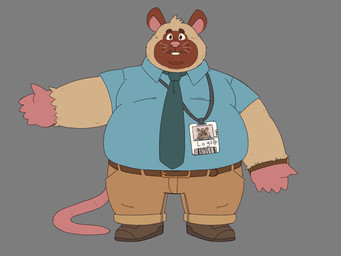 anthro belly big_belly biped bottomwear clothing male necktie overweight overweight_male pants pink_nose shirt simple_background solo standing topwear rolobear mammal mouse murid murine rodent 2026 4:3 hi_res