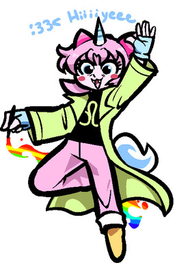 black_clothing black_shirt black_topwear blue_eyes blue_tail blush blush_stickers bottomwear clothing dialogue eyelashes female fingerless_gloves footwear gesture gloves green_clothing green_jacket green_topwear hair handwear horn jacket jumping pants pen pink_body pink_bottomwear pink_clothing pink_hair pink_pants rainbow shirt shoes smile solo tail tear_trough topwear waving yellow_clothing yellow_footwear yellow_shoes newtype_hero homestuck lego ms_paint_adventures the_lego_movie nepeta_leijon unikitty alien humanoid troll_(homestuck)