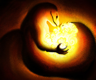 after_vore ambiguous_gender anthro apode claws fire holding_fireball legless nude serpentine smile solo vore warm ink-the-artist draconcopode naga 2025 cropped hi_res