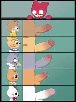 balls blush bodily_fluids chart clothing dripping erection foreskin genital_fluids genitals group humanoid_genitalia humanoid_penis male male/male nude penile penis penis_chart penis_size_difference precum precum_drip shota simple_background superhero throbbing throbbing_penis tight_foreskin unretracted_foreskin young nyaur nyani_ga_nyander_nyander_kamen penis_lineup takashi_yanase kyatchin_(nyander_kamen) nyago nyanda_kamen nyanta_(nyander_kamen) domestic_cat felid feline felis mammal 2d_animation 3:4 animated hi_res high_framerate motion_tweening no_sound short_playtime video