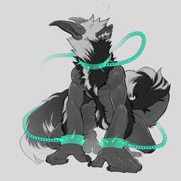4_fingers abs anthro bodily_fluids body_hair bound chain chained chest_hair claws collar drooling fingers hair male mane pecs pubes restraints saliva solo spiky_hair teeth_showing whiskers xonn mythology zetta_(xonn) canid canine goblin mammal mythological_canine mythological_creature werecanid werecanine werecreature werewolf 1:1 absurd_res hi_res
