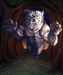 ambiguous_gender attack ear_piercing growling piercing pounce roaring solo kindreddemon mythology canid canine canis mammal mythological_canine mythological_creature werecanid werecanine werecreature werewolf wolf absurd_res hi_res