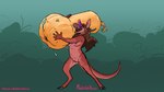 16:9 2023 5_fingers anthro azuru_(passermine) biped breasts demon fangs female fingers food fruit genitals hair hi_res holding_object hooves kobold meldritchhorror non-mammal_breasts open_mouth open_smile plant pussy scalie smile solo squash_(fruit) tail teeth widescreen