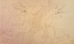 ambiguous_gender blush chest_tuft duo eye_contact facial_markings feet feral fur head_markings hindpaw looking_at_another male markings paws sitting tuft kosian nintendo pokemon eeveelution generation_1_pokemon generation_3_pokemon jolteon mammal mightyena pokemon_(species) 5:3 grandfathered_content graphite_(artwork) monochrome photography_(artwork) sketch traditional_media_(artwork)