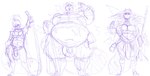 anthro balls belly big_balls big_belly big_penis clothing genitals group gynomorph hair hat headgear headwear intersex katana melee_weapon obese overweight penis ponytail straw_hat sword trio weapon grindavikbydaylight canid canine mammal raccoon_dog tanuki 2021 hi_res sketch