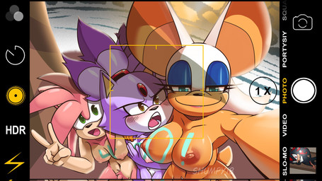 anthro areola beach big_areola big_breasts big_nipples blush blush_lines body_writing breasts covering covering_self dominant dominant_female embarrassed female female/female genitals group humiliation looking_at_another looking_at_viewer male nipples nude penis phone_screen pose pubes selfie small_breasts smile smug smug_face trio shumpy sega sonic_the_hedgehog_(series) amy_rose blaze_the_cat rouge_the_bat shadow_the_hedgehog bat eulipotyphlan felid feline hedgehog mammal hi_res