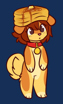 3_fingers 3_toes :< ambiguous_gender anthro brown_eyes brown_hair butter chibi collar collar_tag countershade_torso countershading curled_tail dairy_products ears_down eyelashes feet fingerless_(marking) fingers fluffy fluffy_tail food food_on_head food_stack freckles fur glistening glistening_eyes hair leg_markings maple_syrup markings multicolored_body multicolored_fur orange_markings pancake pancake_on_head paws pink_nose pivoted_ears red_collar short_hair simple_background socks_(marking) solo standing tail tan_body tan_countershading tan_fur tan_markings toes transparent_background fizzy-dog sugar_(fizzy-dog) canid canine canis domestic_dog mammal 2018 alpha_channel digital_media_(artwork) flat_colors unavailable_at_source female_(lore)