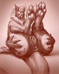 4_toes 5_fingers anthro anus butt feet female fingers genitals hindpaw humanoid_hands looking_at_viewer lying mane nude nude_female on_back pawpads paws presenting presenting_hindquarters pussy solo tail toes spectrumshift felid feline mammal 2021 absurd_res hi_res sketch