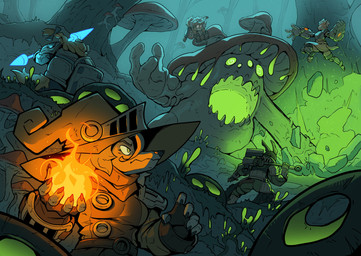 3_fingers 5_fingers 5_toes action_scene ahoge ambiguous_gender anthro armor axe bioluminescence bow_ribbon braided_hair braided_ponytail breasts claws clothed clothed_anthro clothed_female clothing elemental_manipulation feet female fight finger_claws fingerless_gloves fingers fire fire_manipulation fungus gauntlets_(weapon) gloves glowing glowing_eyes glowing_mouth glowing_weapon green_eyes group hair handwear hat headgear headwear holding_axe holding_melee_weapon holding_object holding_polearm holding_spear holding_weapon magic_user melee_weapon metal_armor mushroom night plant polearm ponytail spear tail toes tower_shield tree weapon witch_hat ceehaz dog_knight_rpg jeane_(ceehaz) maci_(ceehaz) nix_(ceehaz) orinette_(ceehaz) rory_(ceehaz) bird_dog borzoi canid canine canis dobermann domestic_dog elemental_creature fungi_fauna golden_retriever herding_dog hunting_dog mammal pastoral_dog pinscher pomeranian retriever sighthound spitz welsh_corgi 2026 absurd_res hi_res