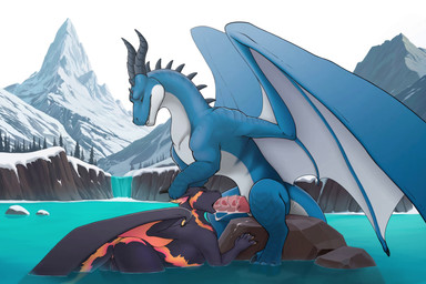 animal_genitalia animal_penis anus bent_over black_body blue_body bodily_fluids claws cum cum_drip cum_in_mouth cum_inside cum_on_penis day deep_throat detailed_background digitigrade dripping duo erection eyes_closed face_fucking fellatio female female_feral female_penetrated feral feral_on_feral feral_penetrated feral_penetrating feral_penetrating_feral finger_claws genital_fluids genital_slit genitals hand_on_another's_head innie_vulva irrumatio leaking_cum leaning leaning_forward male male/female male_feral male_penetrating male_penetrating_female membrane_(anatomy) membranous_wings mountain nude oral oral_penetration outside partially_submerged penetration penile penile_penetration penis penis_in_mouth river rock scales sex side_view sit_and_blow_position sitting sky snout snow tail teeth toe_claws tongue tongue_out tongue_out_fellatio vulva water waterfall wings winter sterr mythology dragon mythological_creature mythological_scalie scalie 2d_animation animated frame_by_frame hi_res no_sound short_playtime webm