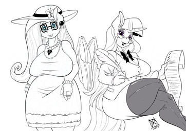 anthro anthrofied blue_eyes clothing duo eyewear female glasses hat headgear headwear horn jewelry legwear lipstick loose_feather makeup mature_anthro mature_female necklace piercing purple_eyes quill scroll stockings wings zwitterkitsune friendship_is_magic hasbro my_little_pony mythology fluttershy_(mlp) twilight_sparkle_(mlp) equid equine mammal mythological_creature mythological_equine pegasus winged_unicorn 2019
