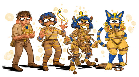 after_transformation ankhafication anthro big_breasts blue_body blue_fur blue_hair bob_cut breasts explorer female four_frame_sequence fur fur_growth gender_transformation gold_(metal) gold_jewelry growth hair human_to_anthro jewelry male mtf_transformation mummy_wrappings open_mouth simple_background solo species_transformation standing tf_into_fictional_character transformation transformation_sequence transformation_through_magic wide_hipped_anthro wide_hipped_female wide_hips yellow_body yellow_fur bubbalossom animal_crossing nintendo ankha_(animal_crossing) felid feline human mammal 2026 digital_media_(artwork) hi_res sequence